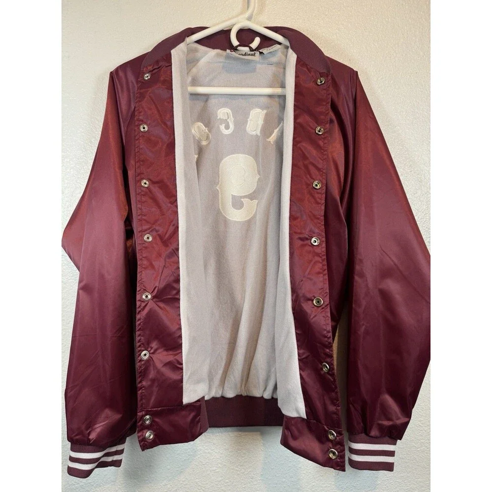 CARDINAL VIDCON 9 Burgundy Satin Bomber Varsity Jacket Embroidered Size Small